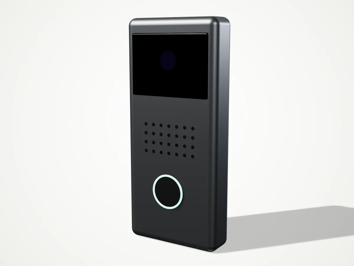 IC-DS4M Multi-tenant door station, three-quarter view from the right